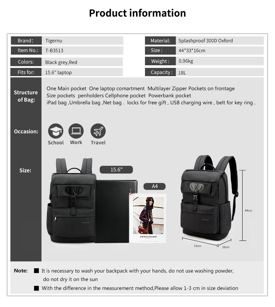 Mochila Urbana Negra T-B3513