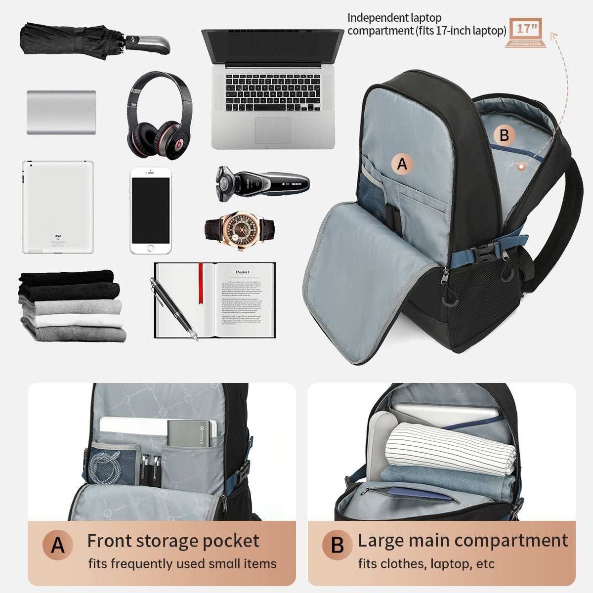 Mochila Urbana Negro con Gris T-B9021