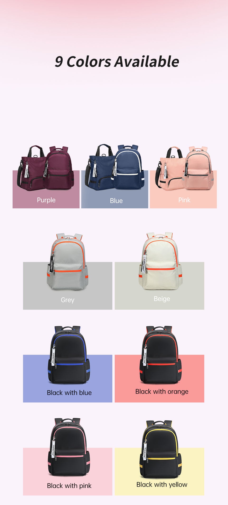 Mochila Académica Negro/Rosado T-B9030B