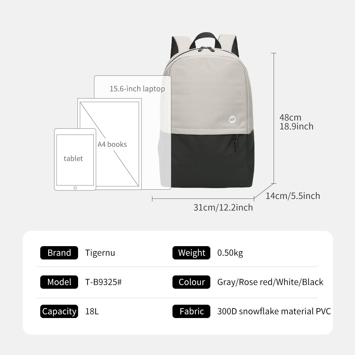 Mochila Académica Negro con Beige T-B9325