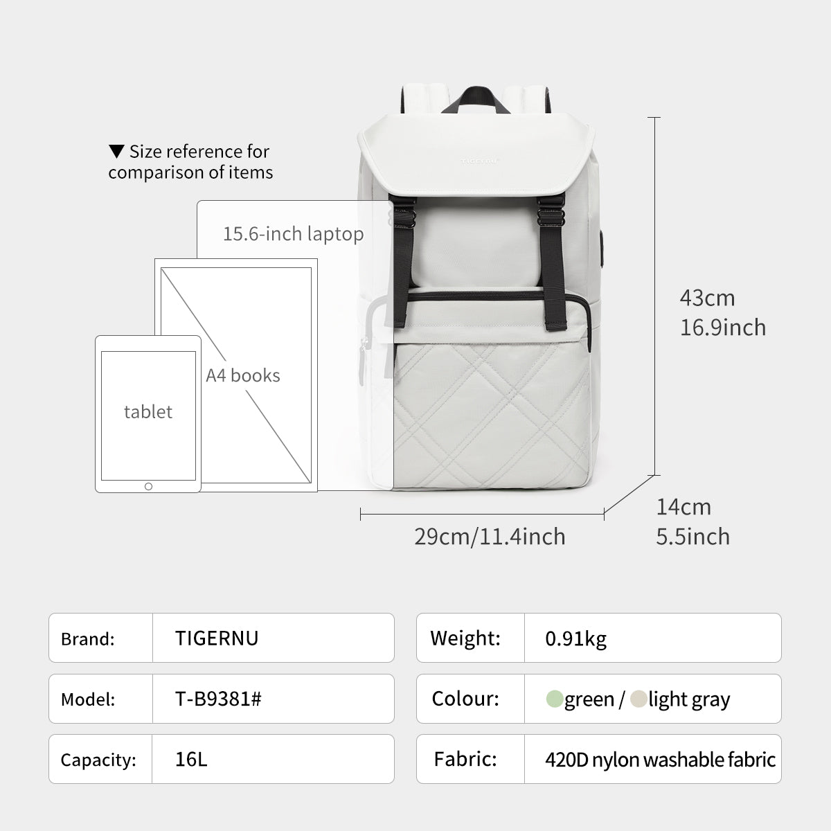 Mochila Urbana Gris Claro T-B9381
