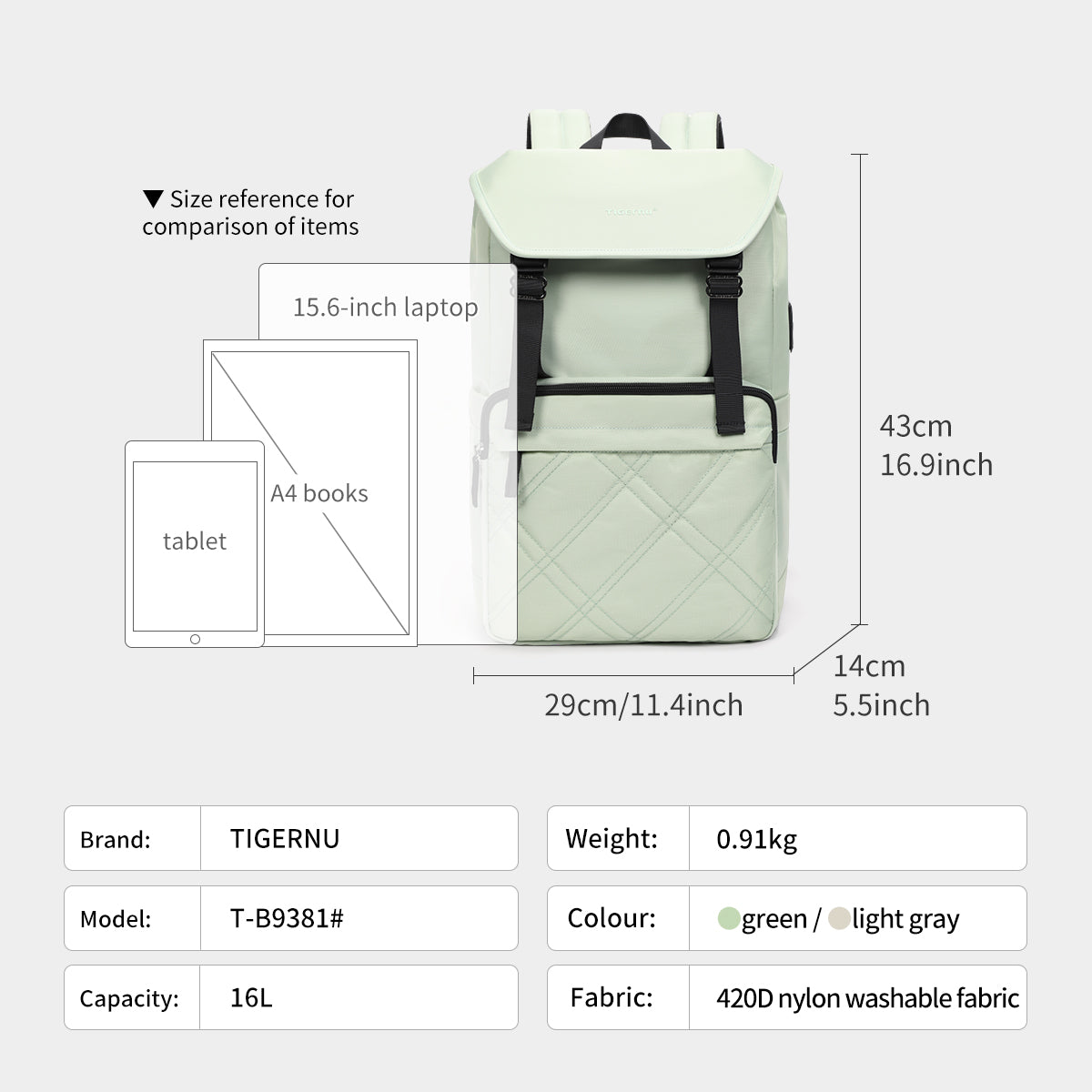 Mochila Urbana Verde Claro T-B9381