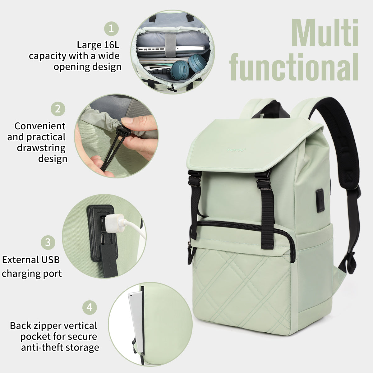 Mochila Urbana Verde Claro T-B9381