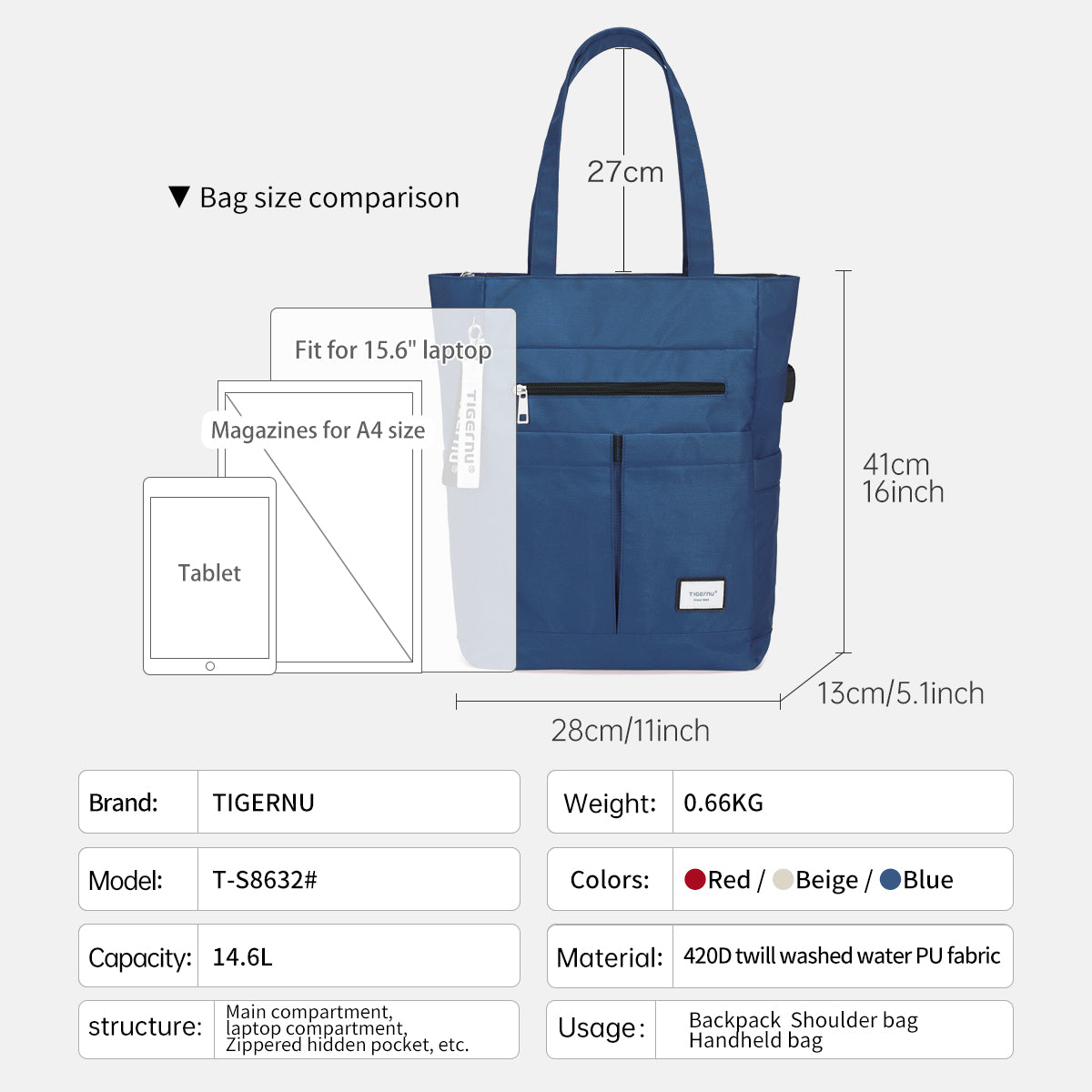 Bolso Urbano Azul T-S8632